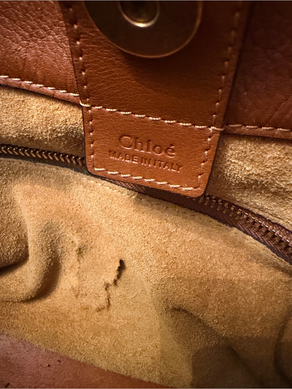 Authentic Chloe Milo Tote Women's Leather Tote Bag in Cognac, dust bag + creds - Picture 5 of 11
